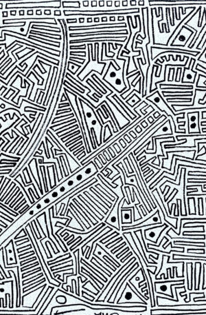 Lines Around Bagdad, Ink, 10x10 - by Ellen M Pellet