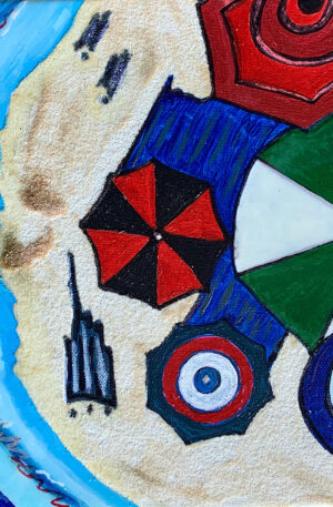 Umbrella Umbrella Umbrella, Mixed Media, Acrylic, Sand, Resin, 10x10 - by Debra KealKahn