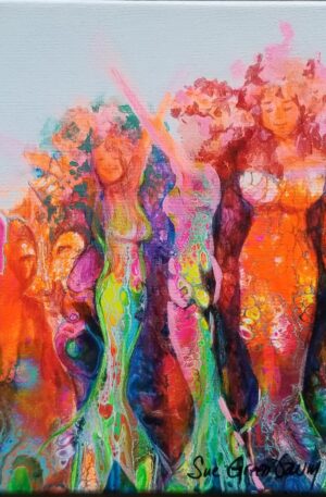 The Mermaid Club, Trompe Lâ€™Oeil, 10x10 - by Sue Greenbaum