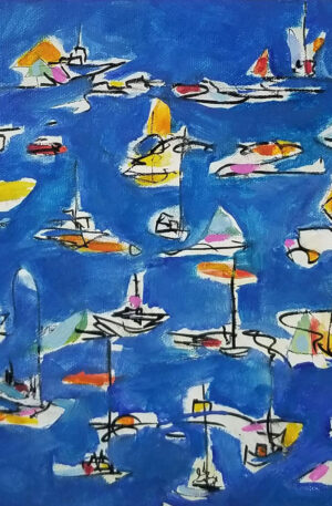 A Day at the River, Gouache & Marker, 10x10 - by Lisa DiFranza